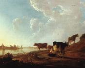 阿尔伯特 库普 : River Scene With Milking Woman